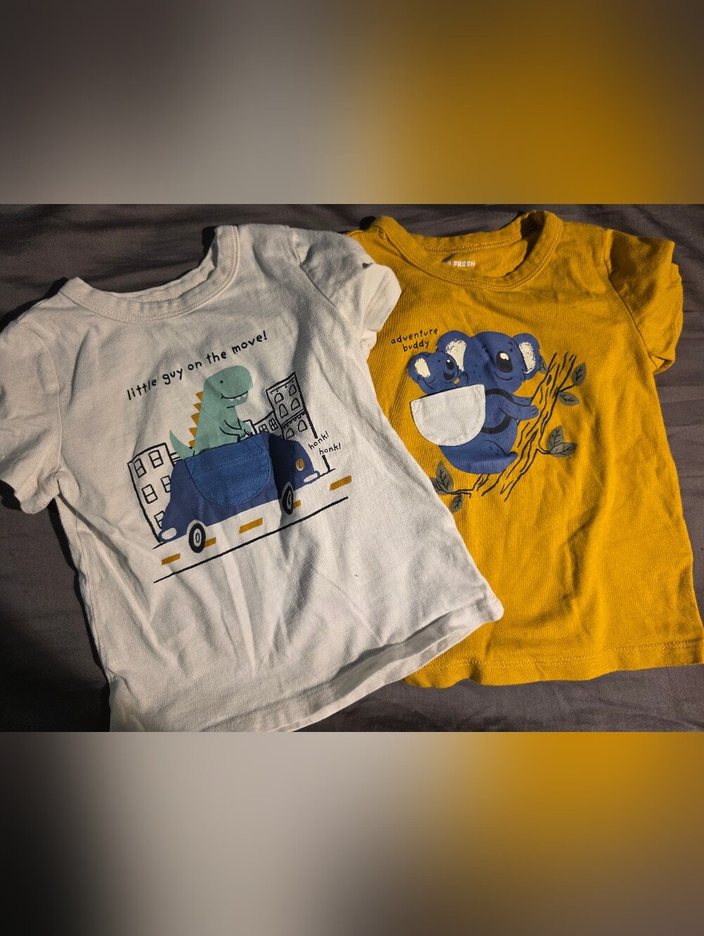 Joe Fresh Kids Dino & Koala Graphic Tee Set - White & Mustard 18-24 Mois